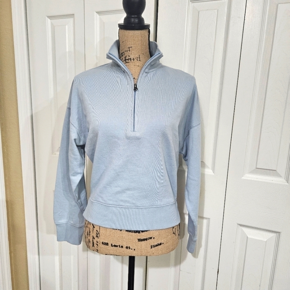 Able New Half-Zip Blue Cropped Sweatshirt Size XS
